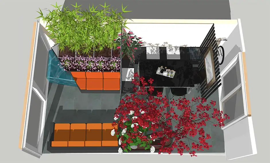 3D view of the patio, seen from above