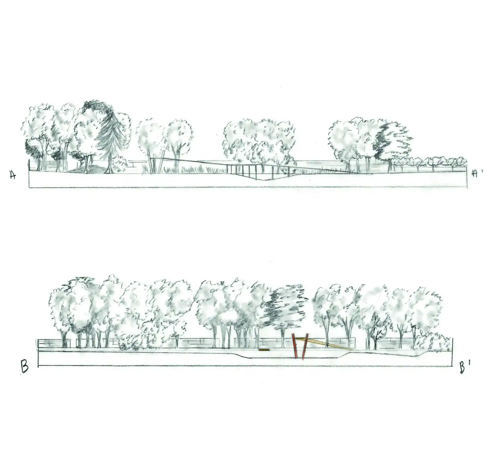 Sections A-A and B-B of the park